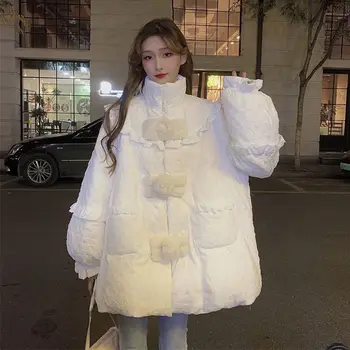 SWREDMI Новая Зимняя Парка, Милая Куртка с хлопковой подкладкой, Женское Модное Корейское Утолщенное Свободное Белое Пальто с хлопковой подкладкой XS-L