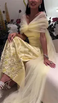 Винтажные желтые вечерние платья для выпускного вечера с открытыми плечами, расшитые бисером, без рукавов, длиной до щиколоток, праздничные платья vestidos de fiesta
