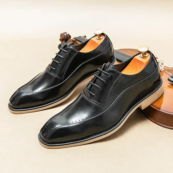 Мужская роскошная кожаная обувь в стиле дерби, мужская деловая рабочая обувь в стиле ретро на платформе, джентльменская повседневная обувь на шнуровке, свадебные модельные туфли