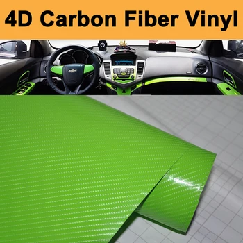Блестящий Apple Green 4D Винил Из Углеродного волокна Для обертывания автомобиля Пленкой Из Углеродного волокна Без пузырьков воздуха 1.52x30 м /рулон