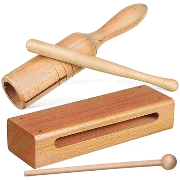 2 комплекта однотонного деревянного бруска и ручной хлопушки с деревянными колотушками для школьных ударных инструментов