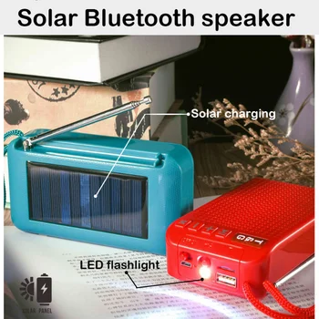 Солнечная Панель Портативные Динамики Bluetooth Беспроводной Сабвуфер Звуковая Система Музыкальный Центр Mini с FM-Радио Aux Фонарик