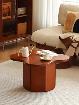 Журнальный столик Clover из массива дерева, диван в гостиной, приставной столик в скандинавском стиле для маленькой квартиры, столик на балконе