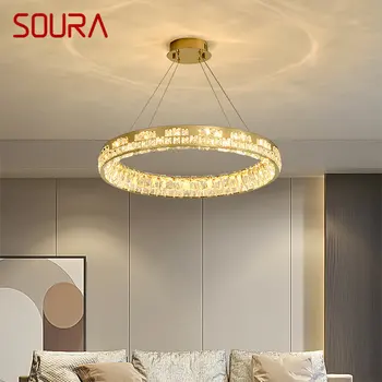 Современный Хрустальный подвесной светильник SOURA, светодиодная люстра с круглым кольцом, Креативный свет в скандинавском стиле, Роскошный декор для гостиной, спальни