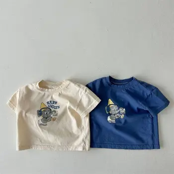 2023 Новые футболки с мультяшным принтом для маленьких мальчиков, Милая хлопковая футболка с короткими рукавами для маленьких девочек, повседневные топы для малышей, Детская одежда