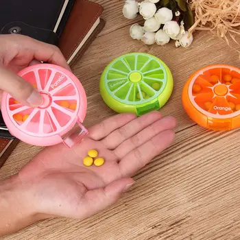 Креативный портативный мини-7-дневный еженедельный Вращающийся футляр для хранения таблеток круглой формы в фруктовом стиле, карманная коробочка для таблеток с разделителями