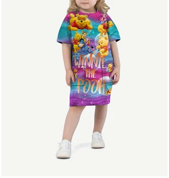 Летнее платье с карманом и принтом для маленькой девочки Disney с Дональдом Даком, 2023, свободная повседневная футболка с милыми девушками, топ с круглым вырезом