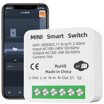 16A Mini DIY Tuya WiFi Smart Life Controller Таймер-переключатель Настенный светильник 2-полосный модуль управления Голосовое реле Google Home Alexa