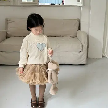 Детская одежда для девочек, толстовка в корейском стиле с капюшоном в стиле пэчворк, Весна-осень 2023, новый модный детский милый пуловер с кружевным воротником.