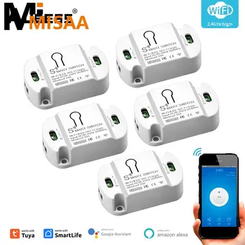 Беспроводные переключатели Smart Life Tuya Mini Wifi с таймером 10a Работают с Alexa Home Smart Switch Модулем умного домашнего выключателя