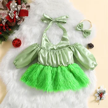 Nicoxijia Для маленьких девочек, которые украли Рождественские наряды, Комбинезон с длинными рукавами и буквенным принтом, Эластичная юбка, 2 предмета одежды, Косплей Cosutme