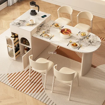 Офисный Обеденный стол, набор из 6 стульев, Небольшая квартира, Микроволновая Печь, Стеллажи для хранения, Сервировочные Принадлежности, Кухонная Низкая мебель