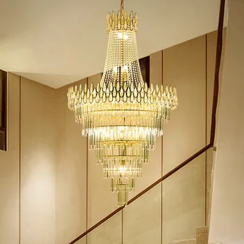 Роскошная современная хрустальная люстра для лестницы большой подвесной светильник на чердаке золотой домашний декор cristal lamp living room lustre