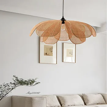 Креативный подвесной светильник в виде цветка ротанга, дизайнерские светильники ручной работы для гостиной, столовой, минималистичный домашний декор