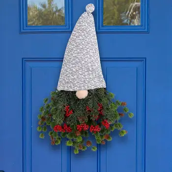 Венок для входной двери Праздничный Безликий венок в виде гнома, искусственная зелень, ягоды, Рождественское украшение в помещении / на открытом воздухе для оконной двери