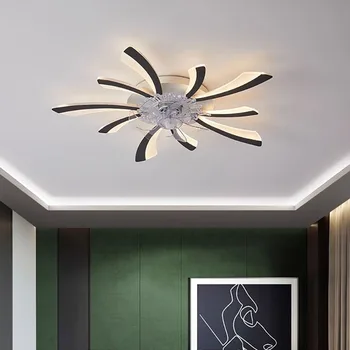 Современные интеллектуальные светодиодные потолочные вентиляторы для гостиной, столовой, спальни, Потолочный вентилятор, лампа с дистанционной регулировкой скорости и регулируемой яркостью