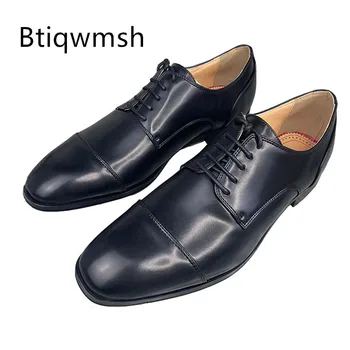 Роскошная мужская обувь в британском стиле с острым носком, черные туфли на плоской подошве из мягкой натуральной кожи на шнуровке, мужские модные вечерние туфли