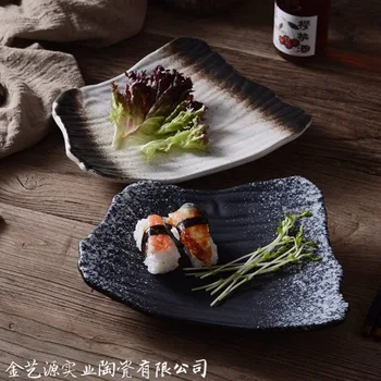 Фирменная тарелка в японском стиле, керамическое блюдо особой формы, блюдо большого размера, домашние блюда для суши в стиле ретро, ресторанная посуда