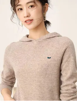 Женский осенний брендовый качественный пуловер с капюшоном и длинными рукавами, шерстяной свитер с вышивкой Yhick, повседневный пуловер, повседневные топы-свитера