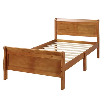 Деревянная кровать-платформа, Каркас двуспальной кровати, Матрас, основание для саней, Кровать с изголовьем / подножкой / Опорой из деревянных планок