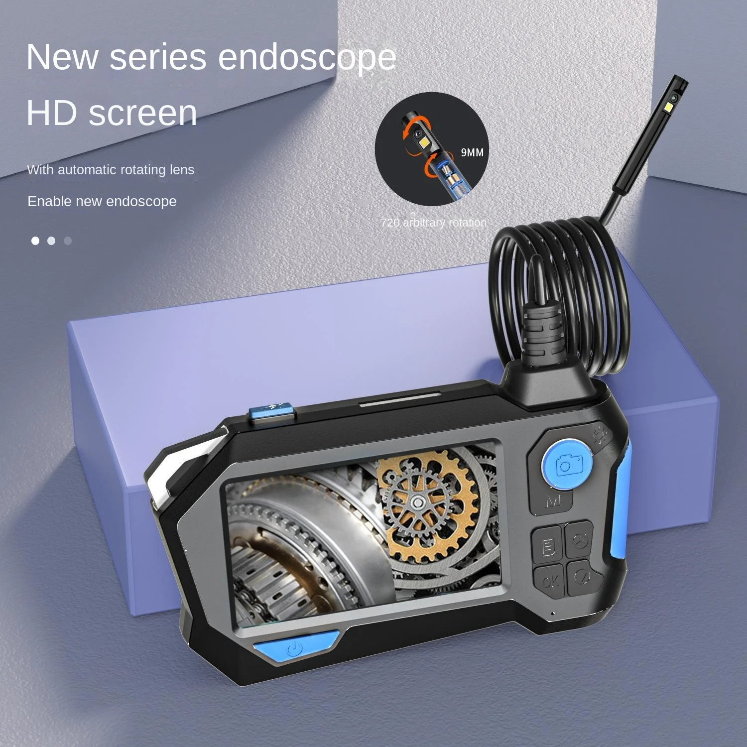 360-Градусный эндоскоп с автоматическим рулевым управлением, двойное зеркало 8 мм, вращающееся, для ремонта автомобилей, Видеоинспекционное зеркало для осмотра труб