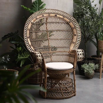 Натуральный ротанговый стул с павлином, Индонезийский ротанговый стул, Тайский Балконный стул принцессы, Одноместный стул