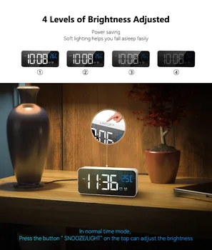 Музыкальный будильник Голосовое Управление Сенсорный Повтор USB Перезаряжаемые Настольные часы 12/24 Часа Двойные Будильники Температурные Настенные Цифровые Часы