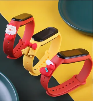 Мультяшный Рождественский ремешок для наручных смарт-часов Xiaomi Mi Band 5 6, Сменный силиконовый браслет, Аксессуары для Mi band 4 3 на запястье