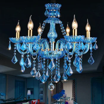 Лампа из голубого хрусталя в европейском стиле, кофейная люстра Средиземноморского искусства, люстра для интернет-кафе, магазин одежды, освещение для отеля и клуба