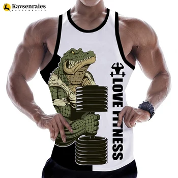 Топы Crocodile Love для фитнеса с 3D-принтом, футболка для спортзала, жилет с буквенным принтом животных, Мужская Летняя уличная одежда для бодибилдинга, рубашки без рукавов
