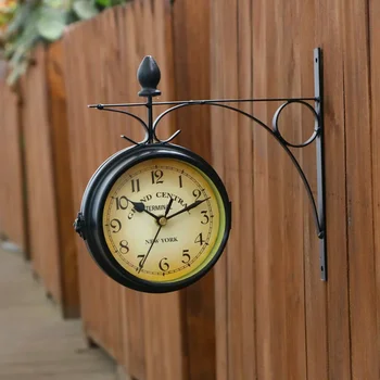 Электронные двухсторонние настенные часы Уличная садовая станция, установленная на кронштейне