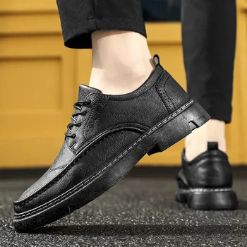 Мужская обувь 2023, осенняя новая модная кожаная обувь в британском стиле, Мужская повседневная обувь с дышащей мягкой подошвой для мальчиков в деловом стиле