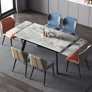 Роскошный обеденный стол с выдвижной каменной плитой, легкий бытовой прямоугольник для маленькой квартиры, простой складной обеденный стол в скандинавском стиле и чай