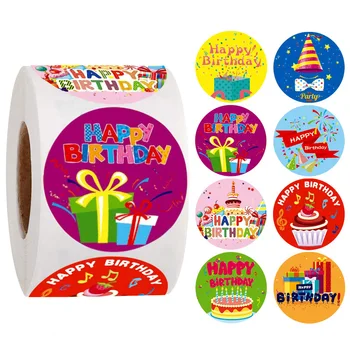 50-500 шт круглая наклейка с Днем рождения размером 1 дюйм для канцелярских принадлежностей для скрапбукинга, эстетические декоративные наклейки, бумага для дизайна книг