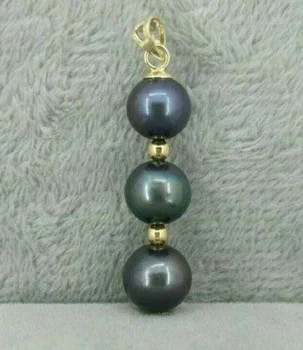 Великолепное новое ожерелье из черного таитянского жемчуга 9-10 мм AAA с подвеской из золота 14 карат