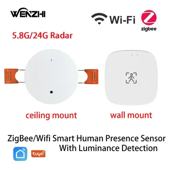 Wifi/ZigBee 5.8/24G mmWave Радар Датчик Движения Присутствия Человека С Определением Яркости/Расстояния Tuya Smart Life Home Automation