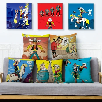 Декор наволочки Lucky Luke с мультяшным аниме принтом Чехол для дивана Дома, детской комнаты, наволочка из полиэстера 45x45 см