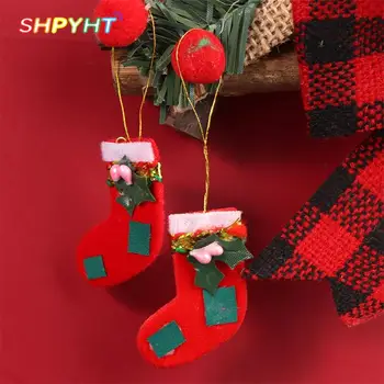 1 шт. мини-красный Рождественский носок, модель Рождественской елки, Подвесной кулон, Кукольный домик, Миниатюрный декор, Ткань для Рождественской елки, аксессуары
