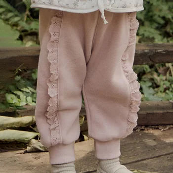 Штаны с подкладкой для девочек 2023 года, новые осенне-зимние штаны для девочек в корейском стиле с рисунком младенца, однотонные Теплые штаны с подкладкой для девочек, зимние брюки для девочек