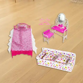 Аксессуары для кукольной мебели 9x 1/6 Миниатюрная модель туалетного столика и стула для дома, кукольный домик, декорации для гостиной, принадлежности