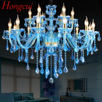 Хрустальная подвесная лампа в синем стиле Hongcui, Европейская художественная лампа в форме свечи, гостиная, ресторан, спальня, сетчатая люстра KTV