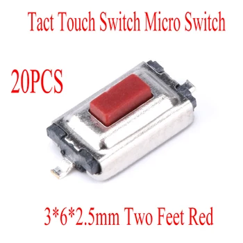 20ШТ Тактильный сенсорный выключатель Силиконовая кнопка Микропереключатель Кнопка 3*6*2.5 мм Два фута красного цвета