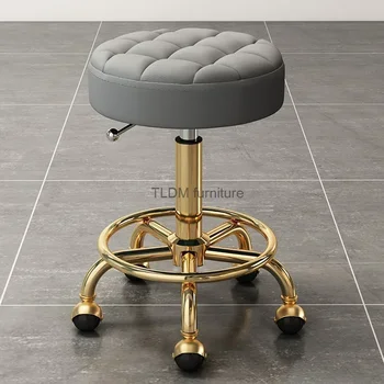 Парикмахерские кресла Barber Patio Gold Beauty Nail Chair Табурет для кормления Минималистичные колеса Поворотные Подъемные Круглые Табуреты Мебель