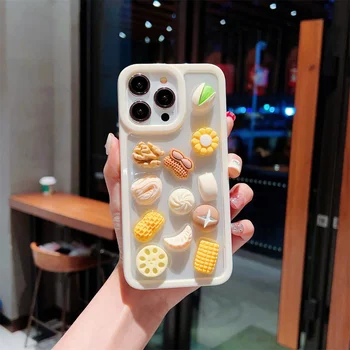 3D вкусный хлебный кукурузный прозрачный эпоксидный чехол для телефона iPhone 14 12 11 13 15 Pro Max Plus XR X XS Забавный мультяшный мягкий чехол