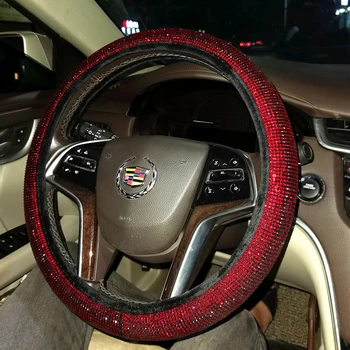 Автомобильный красный блестящий чехол на руль для женщин и девочек, пушистый блестящий горный хрусталь для Cadillac Volkswagen Tiguan Golf Polo Nissian Benz