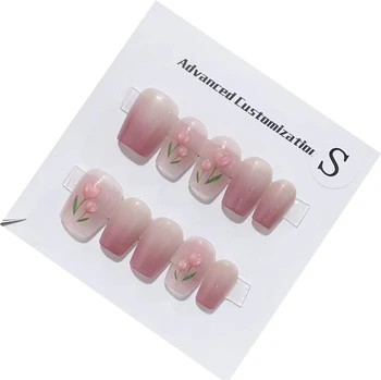 Розовая акварель, съемный многоразовый высококачественный пресс ручной работы для ногтей. № 24876