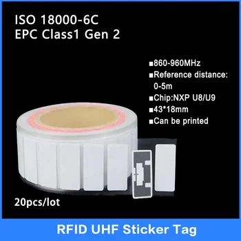 20ШТ UHF RFID Антижидкая Бирка NXP U8 U9 Чип Клейкая Наклейка PET 18000-6C Класс 1 Gen2 860-960 МГц Электронная Этикетка