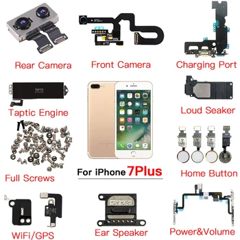 Фронтальная камера Зарядная док-станция Кнопка Home Мощность Громкость Гибкий кабель Ушной динамик Винты для громкоговорителя для iPhone 7 Plus Замена