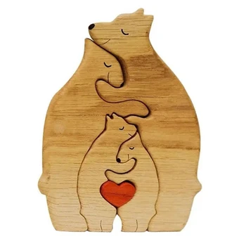 Семейная статуя деревянного медведя, Семейная художественная головоломка, Настольное украшение, Семейная головоломка в виде сердца, украшение для дома, подарок на День матери