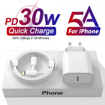 PD 30 Вт USB C Быстрая Зарядка Для iPhone 13 12 11 14 Pro Max 7 8 Plus Mini XS XR X Кабель Быстрой Зарядки USB Type C Для Зарядного Устройства iPhone